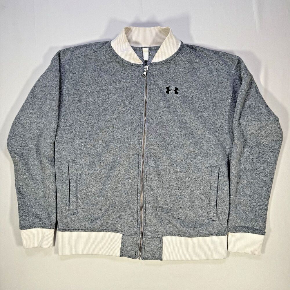 Under Armour Women's Retro Threadborne Track Jacket Gray White Trim Full Zip
